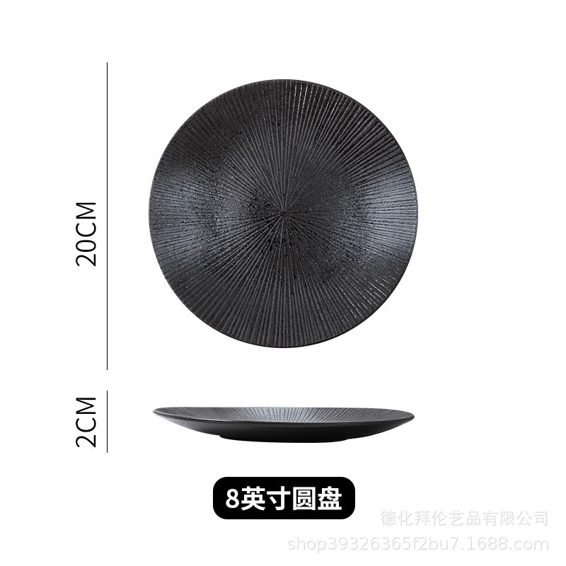 Japanese ceramic striped plate - creative steak plate, pasta plate, retro sushi plate - restaurant commercial serving plate - wholesale