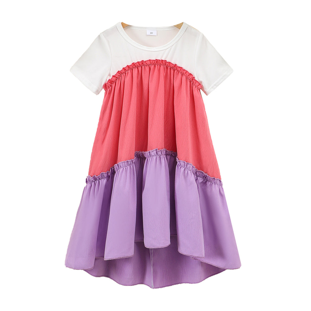 Children's short-sleeved round neck patchwork dress