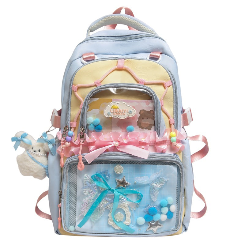 New schoolbag handbag for female junior high school students, cute and sweet large-capacity backpack, student make-up bag