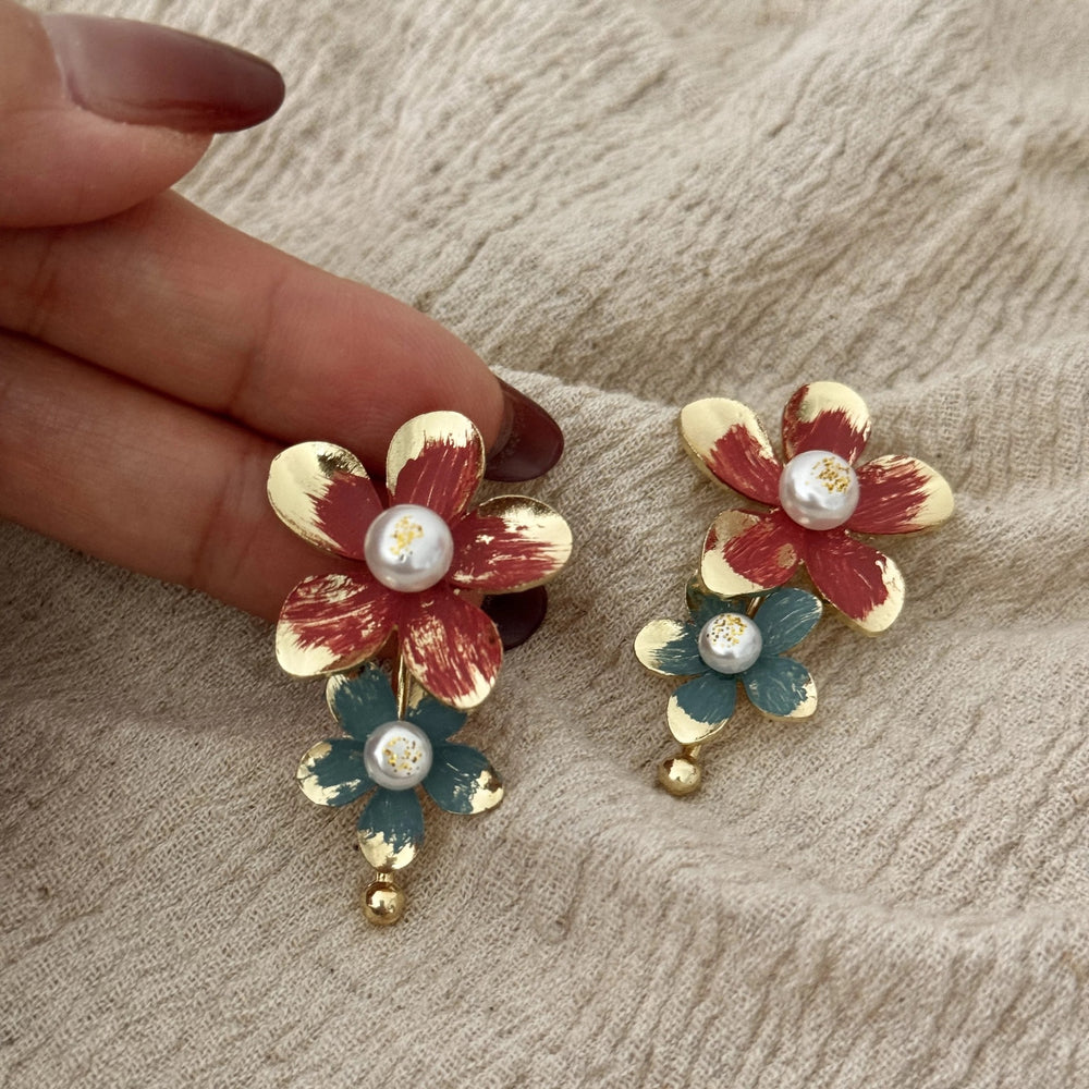 French retro color block floral tassel earrings - chic, luxurious, high-end, elegant, unique, face-slimming earrings - wholesale