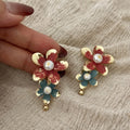 French retro color block floral tassel earrings - chic, luxurious, high-end, elegant, unique, face-slimming earrings - wholesale