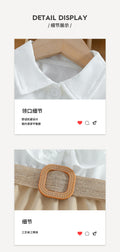Exportgirldress white shirtpatchworkkhaki cake skirtfake two-pieceruffles beltkids long skirt