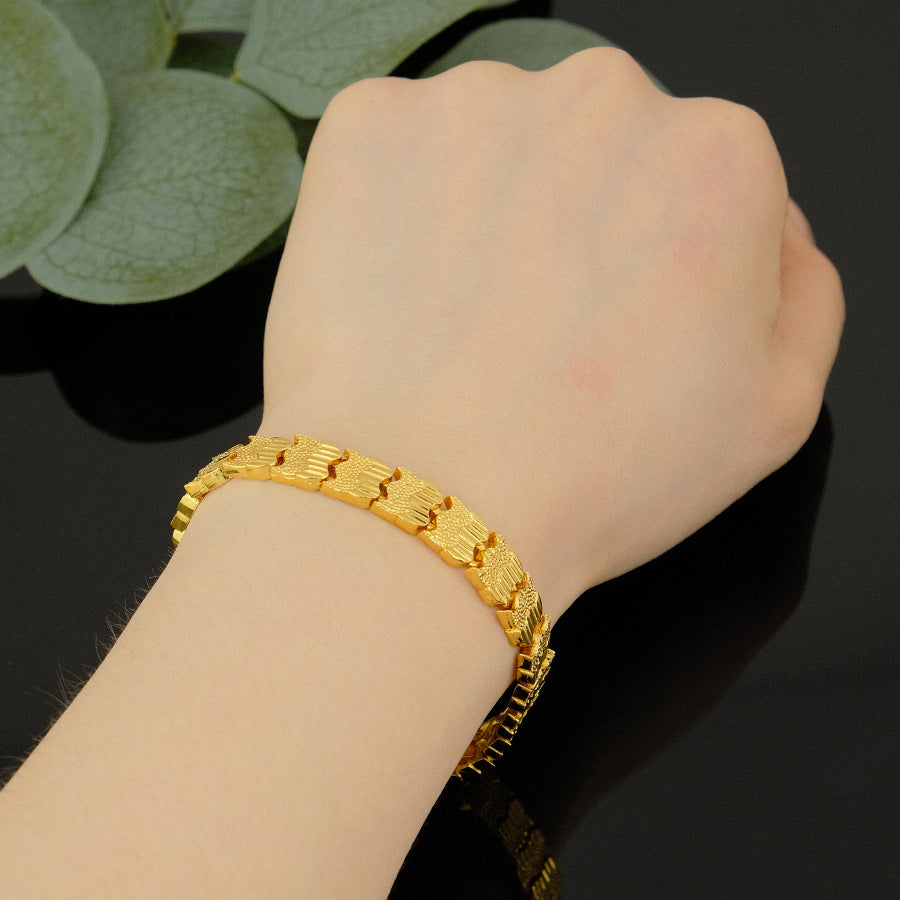 Women's leaf-shaped teardrop heart-shaped snap bracelet, geometric design bracelet, imitation gold plated 24k gold bracelet