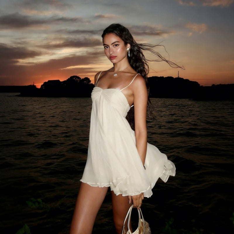 European and american export women's clothing  summer new arrival: elegant & alluring sleeveless chiffon cami backless dress - wholesale