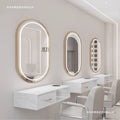 Influencer-approved barber shop mirror table, salon wall-mounted minimalist hairdressing mirror, touch-control led hairdressing mirror