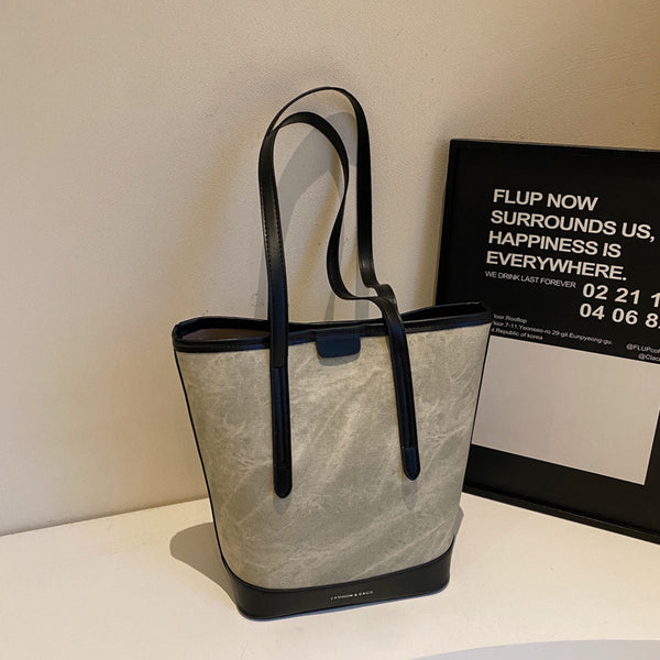 Bag 2025 autumn and winter new retro contrasting color large-capacity bucket bag shoulder handbag women's messenger bag bag