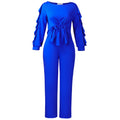 D3345exportfashionelegance winter elastic ruffles drawstring long sleeves waist tops pants cross-border two-piece set