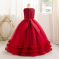 fashion style girl dress red classylong flower girl wedding dress evening dress mesh tutu skirt personalized model