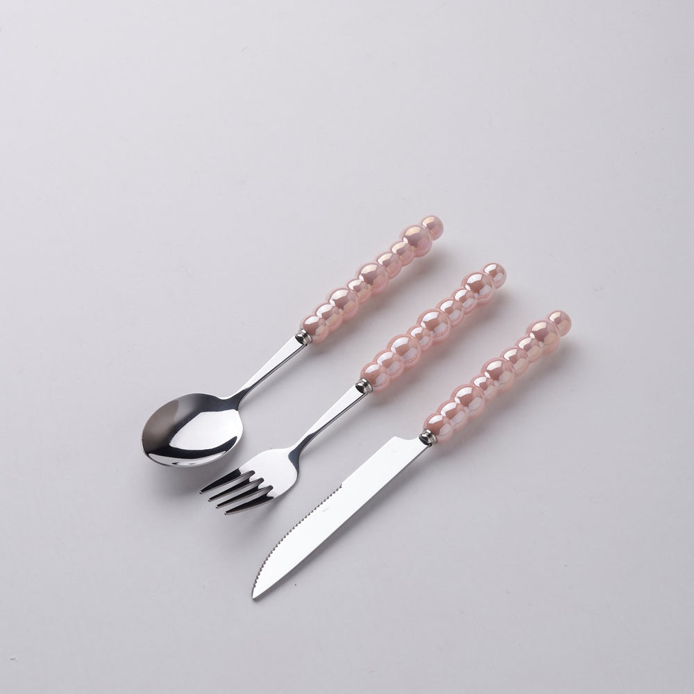 Light luxury style ins knife, fork, spoon, pearl handle, stainless steel tableware, creative fork, household high-looking mooncake knife and fork