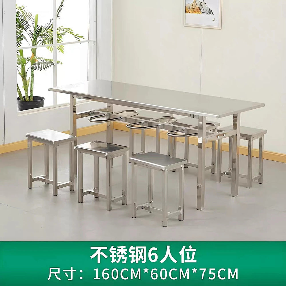Stainless steel canteen table and chairs 4 people 6 people hanging stool rectangular table school factory employee dining table separates combination