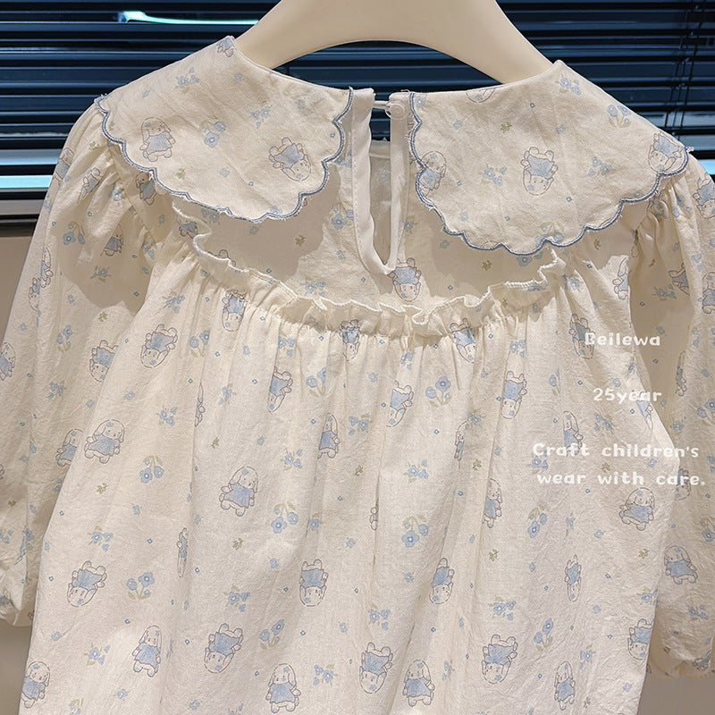 Girls' autumn cotton long-sleeve shirt blouse - stylish cartoon print top for baby girls