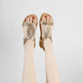 Flat bottom rhinestone & hotfix crystal roman sandals - women's 2025 summer new korean style plus size elastic band sandals