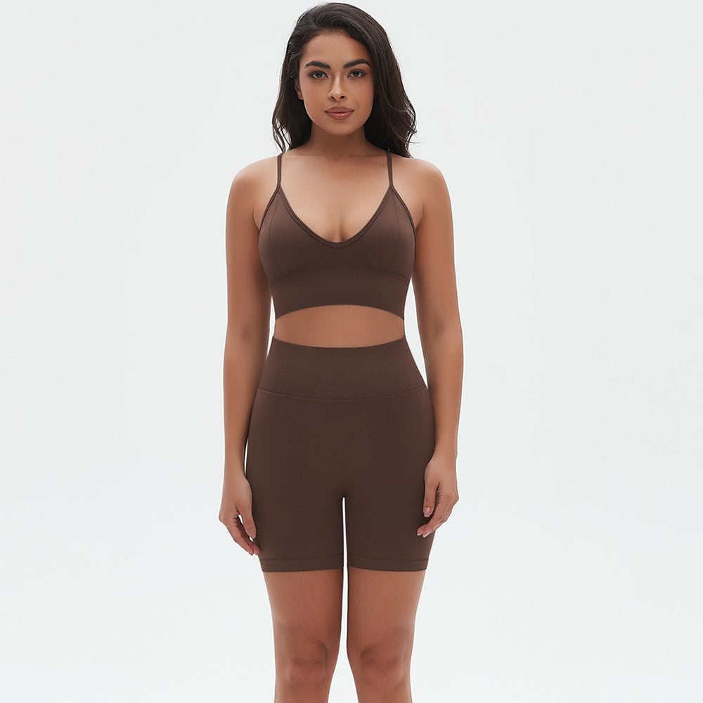 European and american seamless yoga set: camisole, racerback sports bra, high-waisted butt-lifting leggings, and workout two-piece outfit