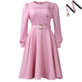D3349 european and american cross-border new round neck long sleeve high waist a-line dress elegant party solid color foreign trade african dress