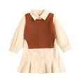 girls' autumn new arrival: collared long-sleeve ruffle princess dress shirt dress knitted vest two-piece set