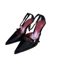 Spanish 2025 summer new arrivals: sexy hollow-out women's black patent leather ankle strap buckle pointed-toe stiletto mules