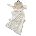 French chic v-neck lace embroidered top & high-waisted pleated skirt two-piece set - elegant & slimming summer outfit