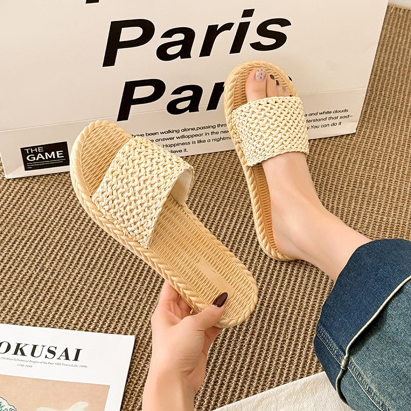 Ethnic style imitation straw travel hemp bottom women's sandals trendy outwear flip-flops fashioncasualsweet style beach women's slippers