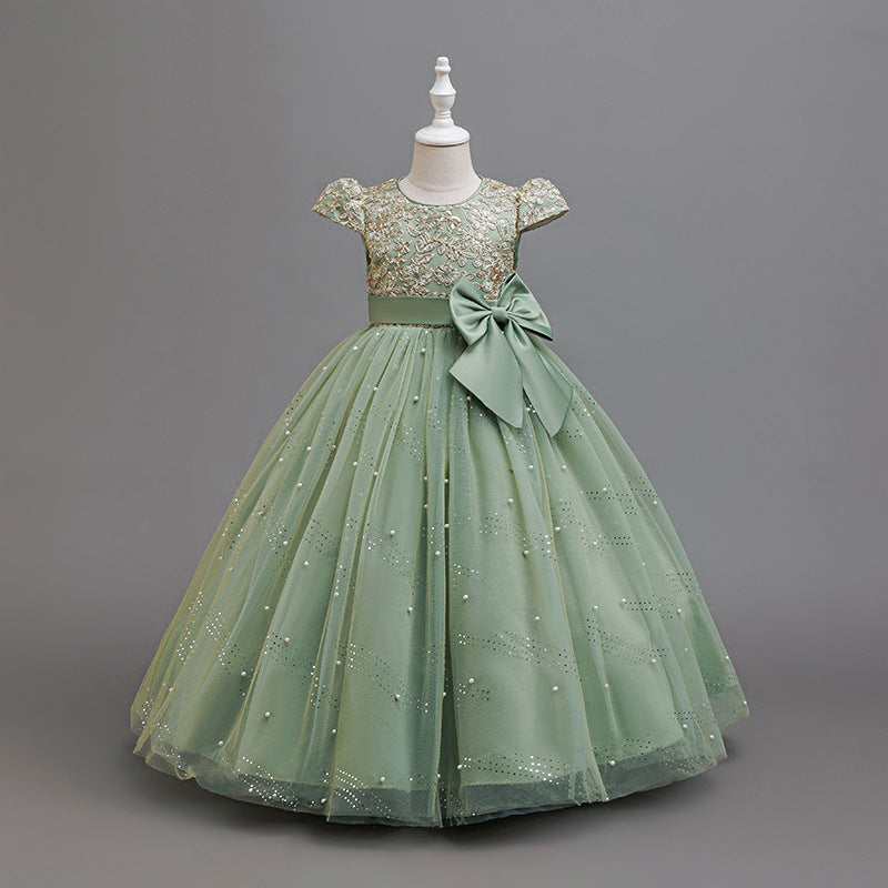 Girls' formal dress, children's princess tutu dress, bowknot flower girl dress,  new vintage light luxury style