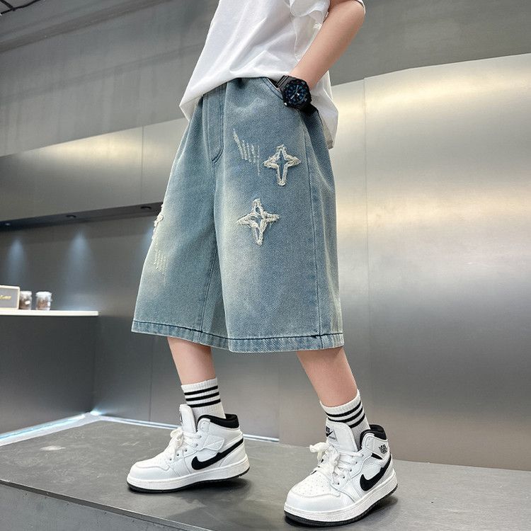 Kids' boys' summer lightweight pants - stylish new denim shorts for mid-to-large children - summer collection