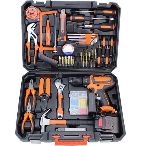 Lithium battery drill comprehensive toolbox set Household combination tool Hand drill 12v 21V lithium battery drill hardware set
