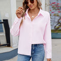 Fashion cross-border women's clothing new arrival   casualloose one-row button long sleevesstripesshirttops trendy
