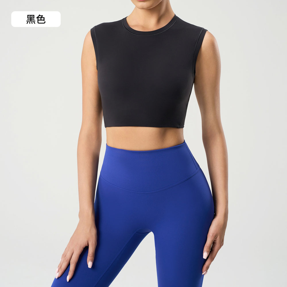 High collar short sleeveless waistcoat women's sexycrop top training fitness yoga clothes topsdaw157