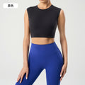 High collar short sleeveless waistcoat women's sexycrop top training fitness yoga clothes topsdaw157