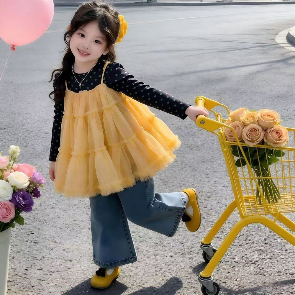 Korean style outfit  spring new children's camisole tutu dress korean fashionable girl's two-piece trendy set
