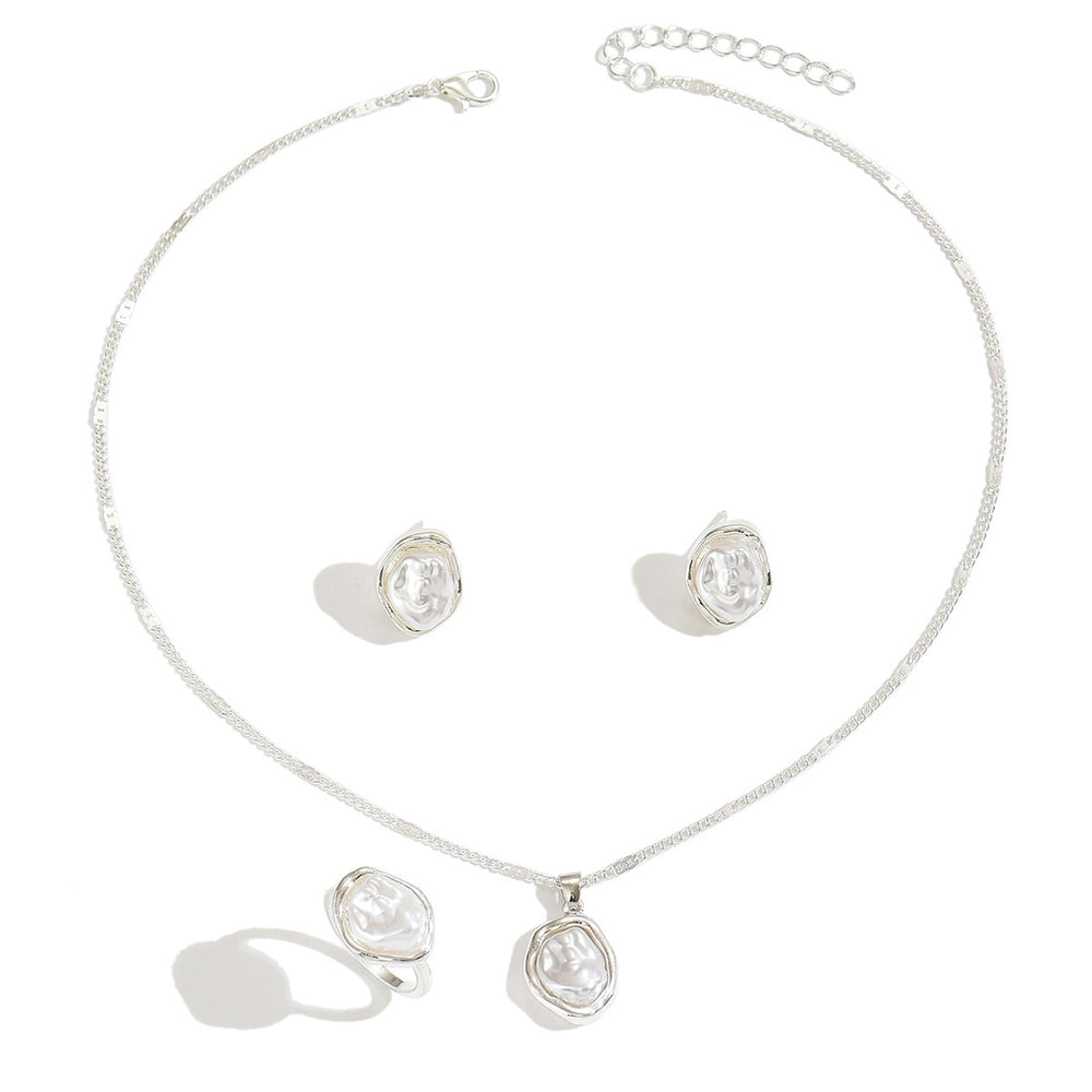 European and american cross-border french retro baroque faux pearl necklace and earring set - elegant, light luxury, high-end women's jewelry