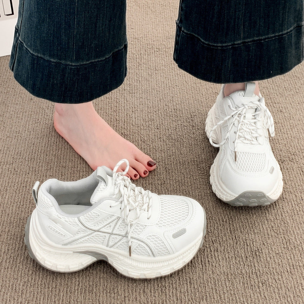 Chunky platform sneakers for women - 2026 spring new arrival: breathable mesh, lightweight, height-boosting, casual athletic running shoes for petite women