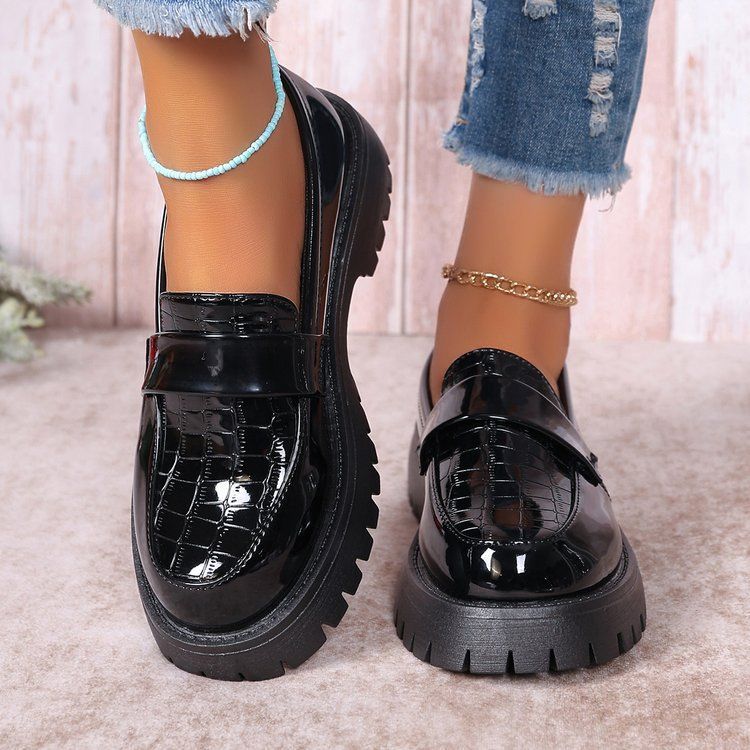 new black british style loafers, chunky sole single shoes, spring/autumn retro slip-ons, plus size, export quality