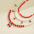 European and american cross-border cherry necklace set - multi-layered design, summer fresh style, rice bead chain accessories, women's necklace