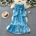 French chic tie-waist floral print dress - women's elegant one-shoulder long sleeve maxi dress