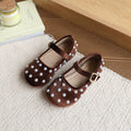 Vancahao girls' french round-toe flats with pearl detail -  spring new collection, soft sole, single strap, flat shoes