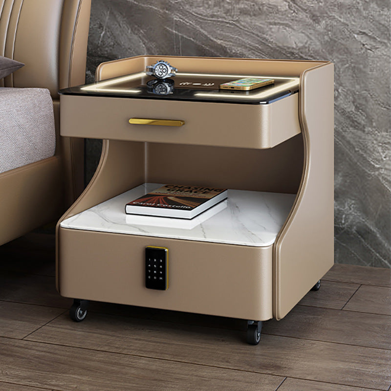 Italian smart bedside table minimalist modern leather bedroom wireless charging popular minimalist storage cabinet high-end rock slab