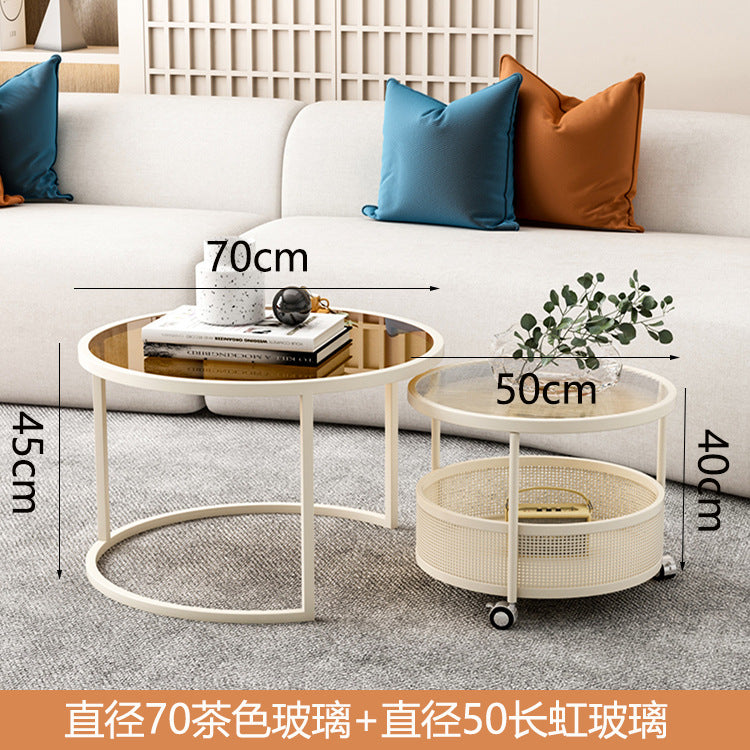 Luxury minimalist modern glass round table -  new arrival - small apartment home decor - cream style mobile coffee table for living room