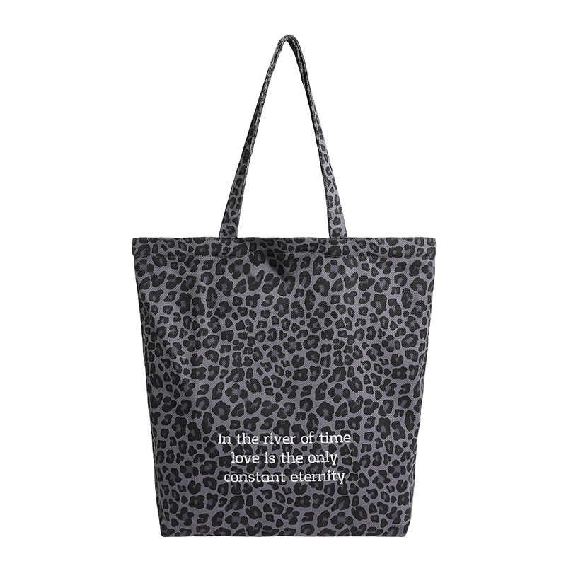 Autumn winter large-capacity leopard print bag for women korean style canvas bag ins shopping basket bag large-capacity tote bag