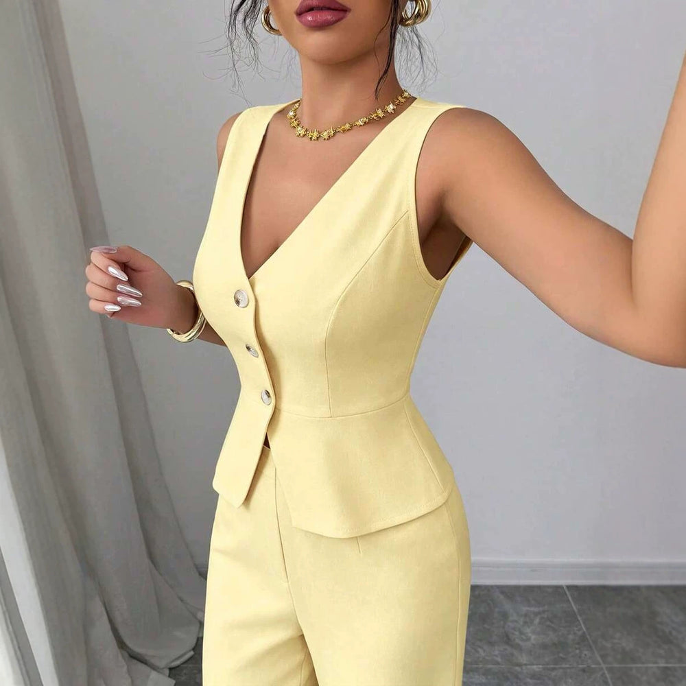 new women's cross-border elegance workwear v-neck button-down pants jumpsuit