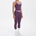 popular double-sided brushed contrast color tight breathable cross yoga suit sports running fitness two-piece set