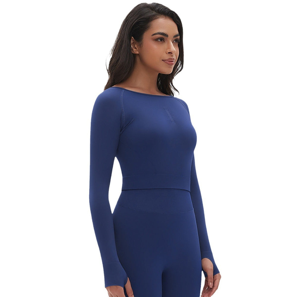 fashion seamless knittingpure color tight high elastic yoga clothes long sleeves sports running fitness yoga tops women