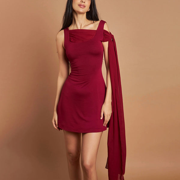 European and American wish2025  spring and summer temperament square collar streamer short skirt fashionable hot-selling sexy sleeveless dress