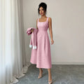 European and american cross-border  sakura pink chanel-inspired two-piece women's outfit: round neck a-line midi skirt with ruffle trim dress