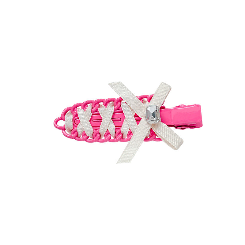 Ballet-style bow ribbon braided hair clip, seamless, versatile, sweet and edgy color palette, perfect for bangs, flyaways, and side hair styling