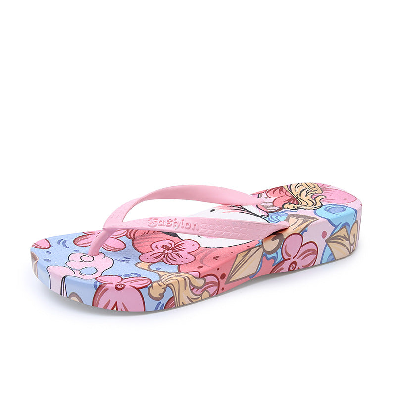 Women's flip-flops: summer fashion, beachwear, new mid-heel, non-slip, soft sole, cute cartoon thong sandals