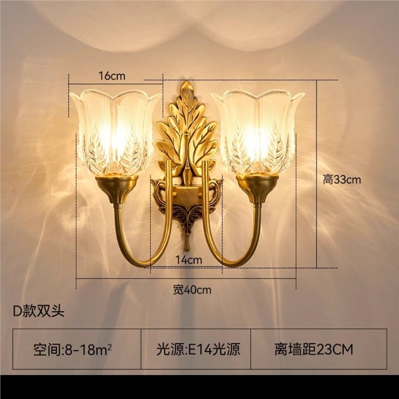 American style all-copper bedside lamp bedroom room light retro entrance hallway light tv background wall decorative wall lamp