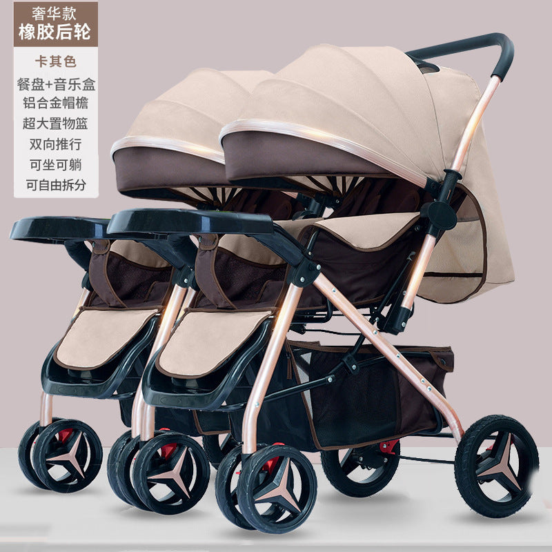 Twin stroller - lightweight, high-view, portable, convertible (sitting/reclining), detachable, double baby stroller, foldable, universal fit