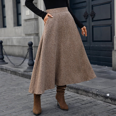 Ready stock - fr021# cross-border fashion women's autumn/winter premium wool blend a-line draped midi skirt