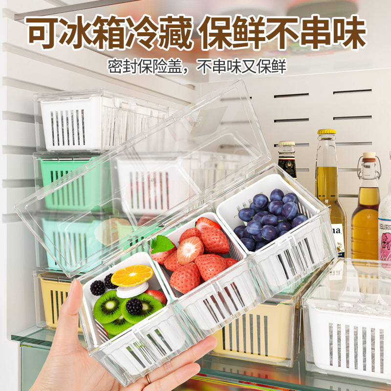Kitchen onion, ginger and garlic storage box, fruit and vegetable freezer, double-layer drain box, refrigerator side dish refrigeration, transparent crisper box