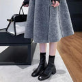 Influencer-approved korean-style square-toe, washed horsehide, slim-fit ankle boots for women. new autumn collection featuring chunky heels and a trendy bare-leg design